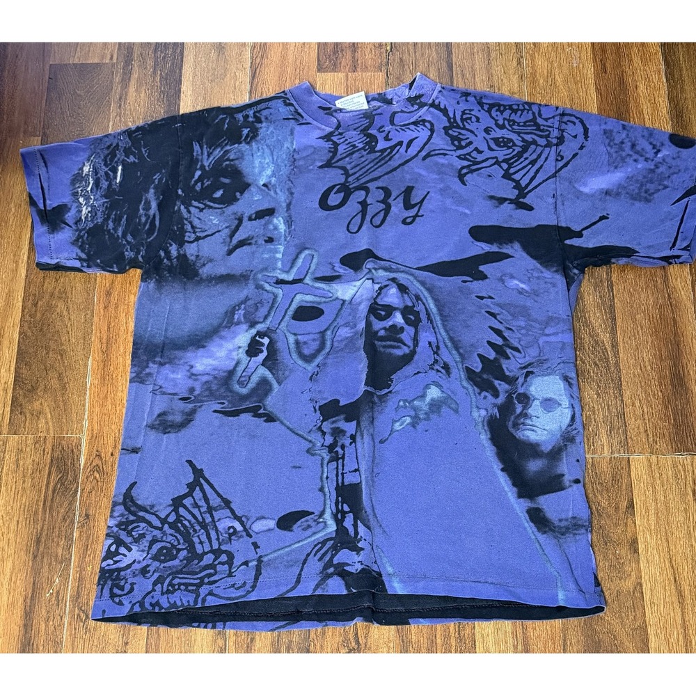 Vintage Ozzy Osbourne Shirt Mens XL Purple All Over Graphic Tee Rock Band 90s